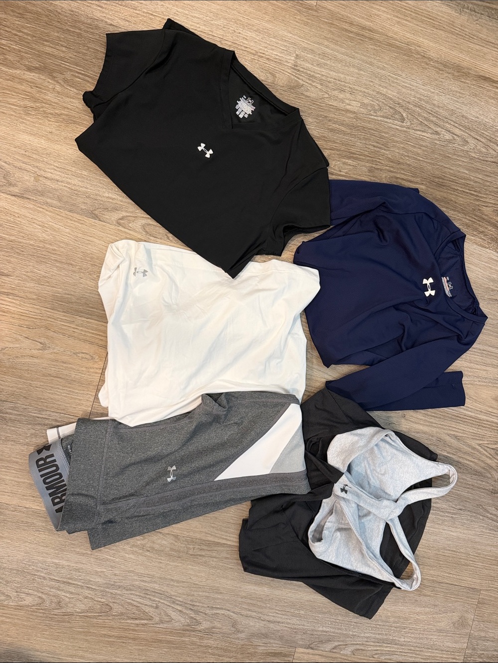 Under Armour Athletic Leggings and Tops - Black, Navy, White, Gray-6 pieces